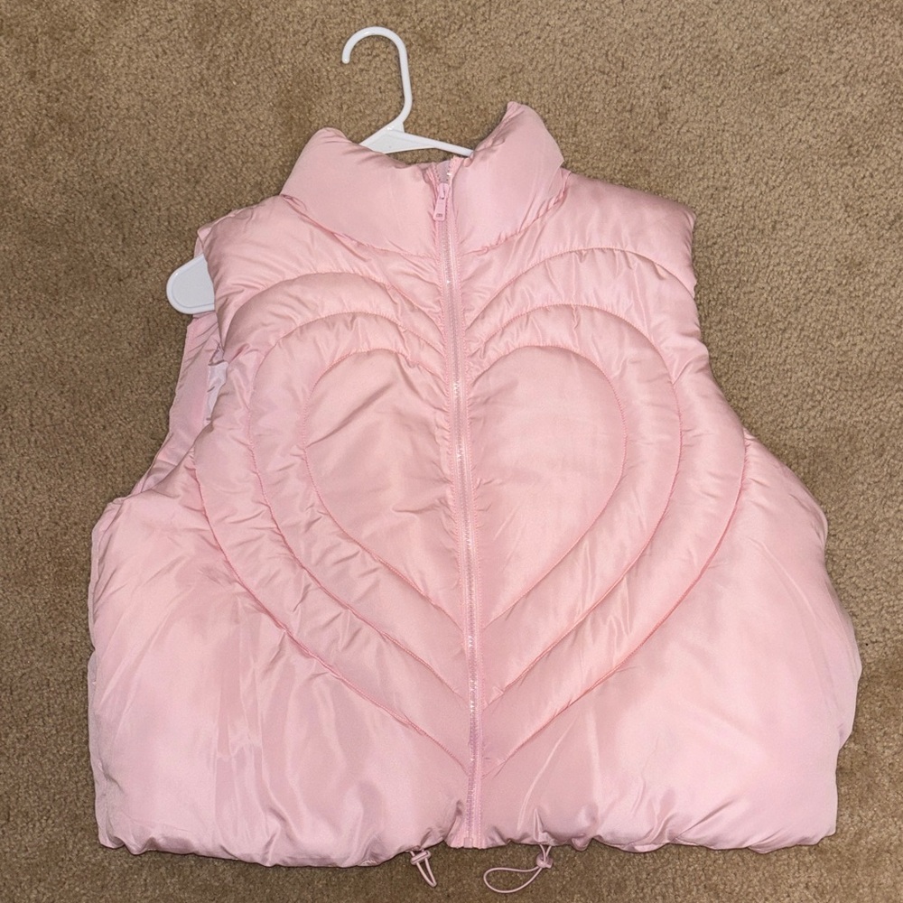 Pink Heart Quilted Puffer Vest